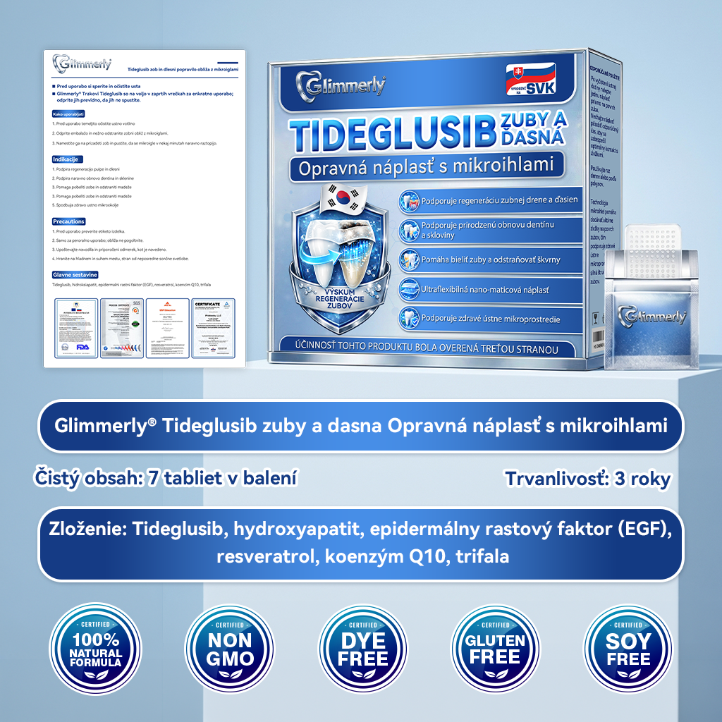 🦷𝐆𝐥𝐢𝐦𝐦𝐞𝐫𝐥𝐲® Tideglusib zuby a dasna Opravná náplasť s mikroihlami  | Pokročilé zubné pásiky s aktiváciou kmeňových buniek (obnova skloviny a dentínu • posilnenie ďasien • odstránenie zubného kameňa a zápachu • zastavenie citlivosti zubov)) 3.0